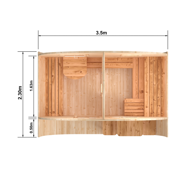 Fasssauna / Gartensauna / Banja / Oval 3,5 m mit Vorraum und Balkon